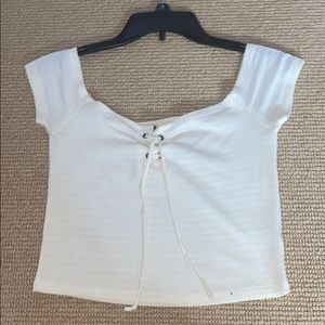 yellow and white stripped crop top